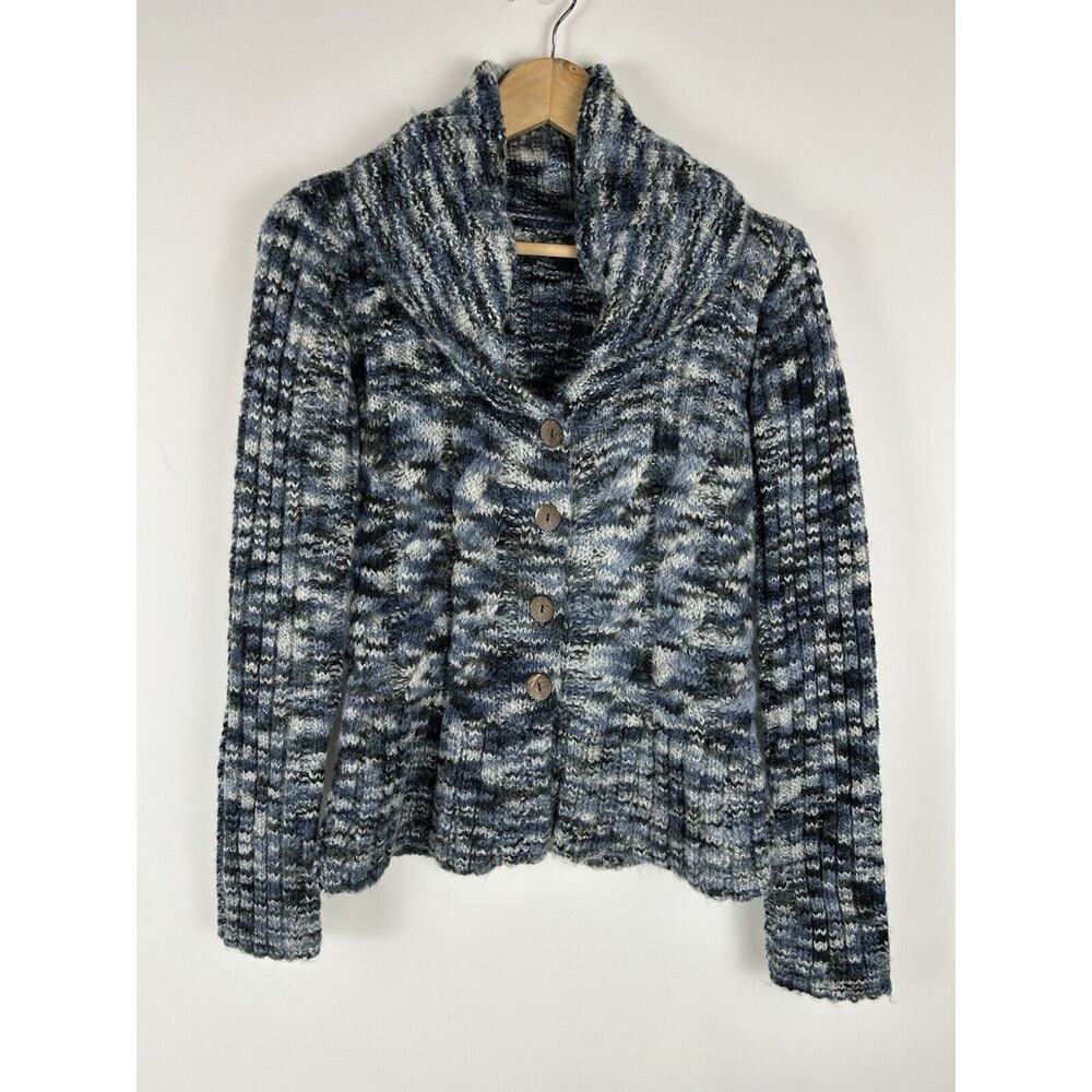 Prana Women's Cardigan Shawl Collar Button Blue Marled Wool SM‎ Whimsy Steampunk